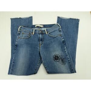 Levis Womens Jeans Size 10 M 515 Bootcut Denim Black Floral Embroidered Detail